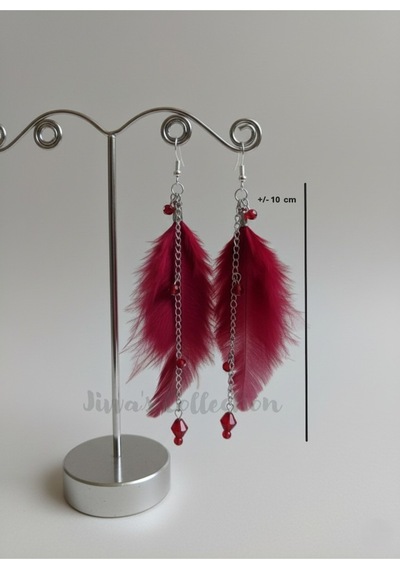 Özel Tasarım Kuş Tüyü Sallantılı Küpe. Modern Boho Vintage Stil Renkli