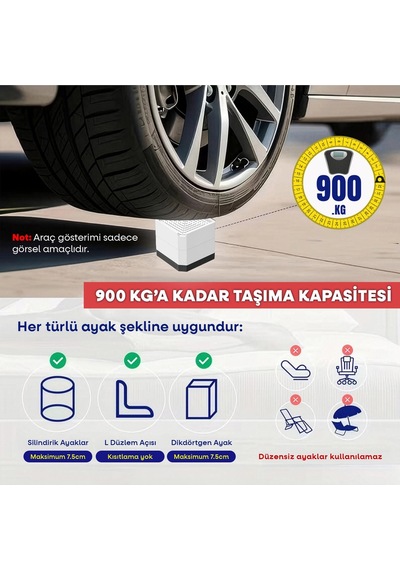 Tineke Robot Süpürge Mobilya Ayağı Ve Dolap Yükseltici Ayak Kaydırmaz Ve Yükseltici 4 Lü Beyaz Kare Çok Renkli