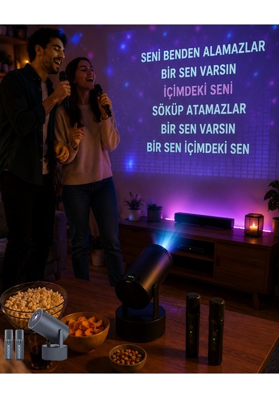 3ü 1 Arada Karaoke Ve Projeksiyon Sistemi Çift Mikrofon Destekli - Lisinya