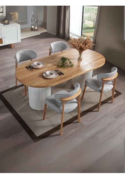 Heloise Bohem Natural Ahşap Masa Sandalye Takımı 90x180 Beyaz - Meşe Heloise Bohem Natural Ahşap Masa Sandalye Takımı 90x180 Beyaz - Meşe