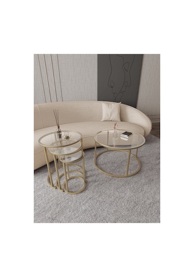 Royal 75cm Zigon Ve Orta Sehpa Seti Mat Gold Eskitme Metal - Temperli Şeffaf Cam Gold Şeffaf Royal 75cm Zigon Ve Orta Sehpa Seti Mat Gold Eskitme Metal - Temperli Şeffaf Cam Gold Şeffaf