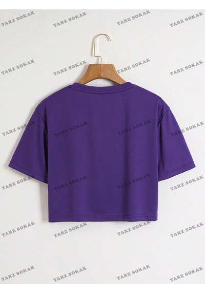Flood Of Style Crop Ckod-232913 Katı Düşük Omuz Kısa Mor