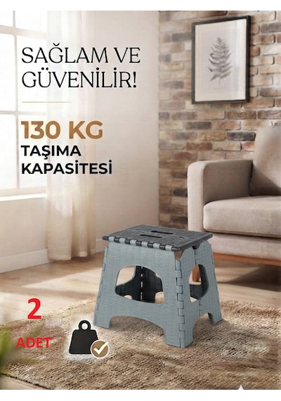 2 Adet Küçük Sağlam Dayanıklı Kullanışlı Şık Katlanır Tabure Ma084 Gri 2 Adet