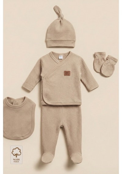 Minory Baby - %100 Pamuk 5'li Hastane Çıkışı Seti Yenidoğan 5'li Set Waffle Kumaş Battaniyesiz Kahverengi Kahverengi Minory Baby - %100 Pamuk 5'li Hastane Çıkışı Seti Yenidoğan 5'li Set Waffle Kumaş Battaniyesiz Kahverengi Kahverengi