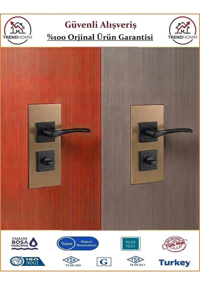 Grossavm Bravo Rozetli Wc Banyo Kapı Kolu - Mat Siyah - 1 Takım Ön Ve Arka