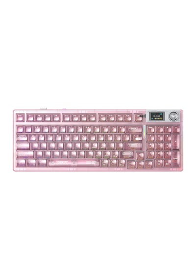 Aula F98 Pro V3 Oled Ekranlı Crystal Switch Makrolu Kablosuz Rgb Hot-swap Gasket Pre-lubed Switch Mekanik Klavye Şeffaf Pembe