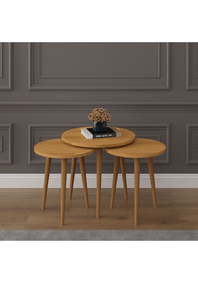 Asra Trend 3'lü Yuvarlak Zigon Sehpa Takımı SEHPA01 %100 MDF Ahşap Ayaklı Petra