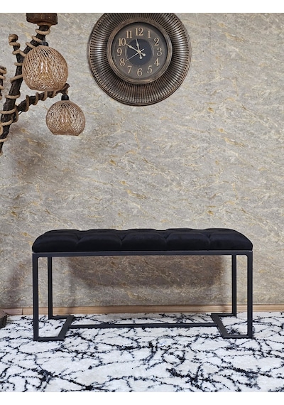 Zafir Siyah Boyalı - L - Ayaklı 100 Cm X 38 Cm Oturak - Bench - Makyaj Taburesi - Makyaj Oturak Siyah