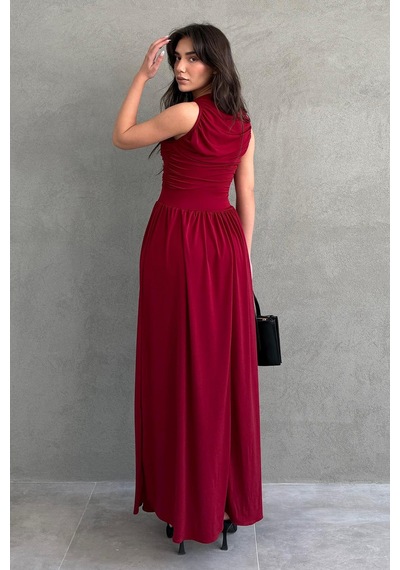Madmext Bordo Önü Dökümlü Uzun Boy Kadın Elbise Mg2364 Bordo