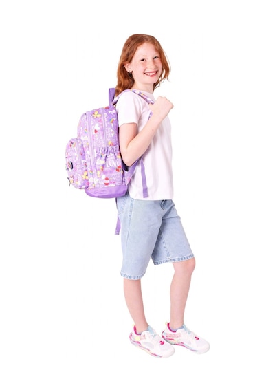 Kaukko Kids Dört Bölmeli Kız Çocuk Silikon Aksesuarlı Mor İlkokul Çantası Mor