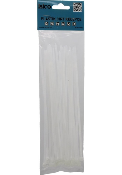 25pcs Beyaz 3.6x200mm Plastik Cırt Kelepçe 4741
