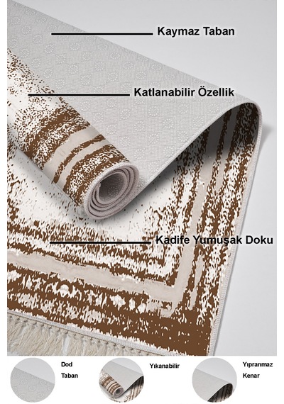 Dekoreko Kaymaz Taban Djt Mutfak Halısı Trend Saçaklı Modern M5132 krem