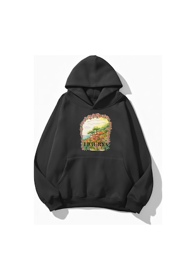 Uyguntarz Unisex Yumuşak Dokulu Italy Ligurya Baskılı Tasarım Oversize 3 İplik Hoodie Sweatshirt Gri