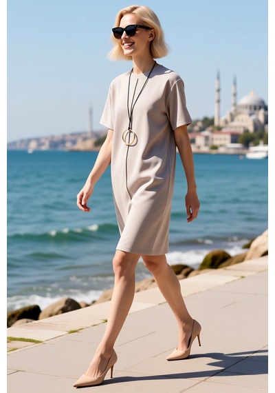Benerly Kadın Mini Shift Kesim Kısa Kollu Bisiklet Yaka Viskon Süprem Örm Taş Benerly Kadın Mini Shift Kesim Kısa Kollu Bisiklet Yaka Viskon Süprem Örm Taş