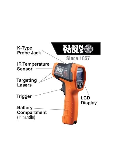 Klein Tools Ir10 Kızılötesi Termometre, Dijital, Çift Hedef Lazerli, 20:1