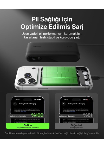 Belkin Ultracharge 20000 Mah Usb-c Kablolu Ve Ekranlı Power Bank, Siyah