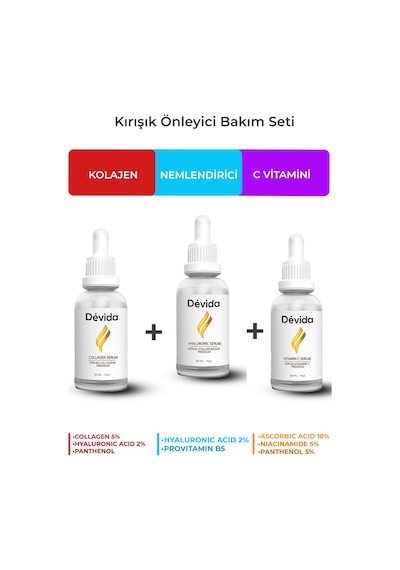 Kolajen + Nemlendirici + C Vitamini Serum 3 Lü Set  Alın Çizgisi Göz Çevresi