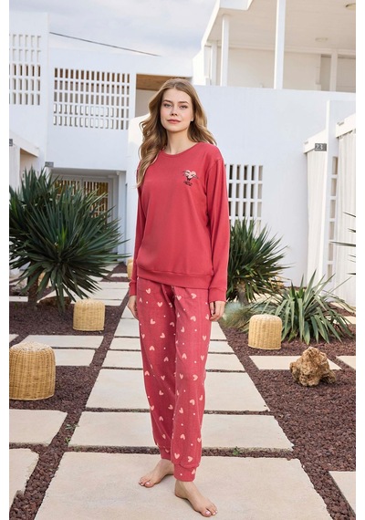 Aydoğan Kadın Asya Termal Kapli Nar Çiçeği Pijama Takım 0491 Kırmızı