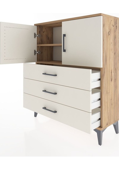 Arges Şifonyer 2 Raflı 3 Çekmeceli 2 Kapaklı 88x30x106 Çam-ay... Çam