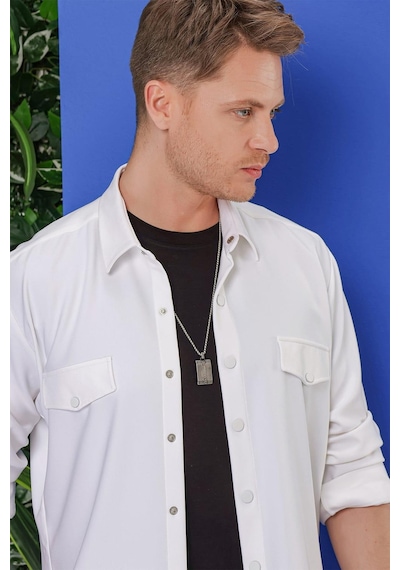 Efor G 1551 Slim Fit Beyaz Klasik Gömlek Beyaz
