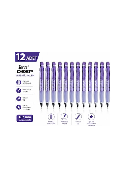 Deep Versatil Kalem 0.7mm Metalik Mor Yıldız 12'li Paket
