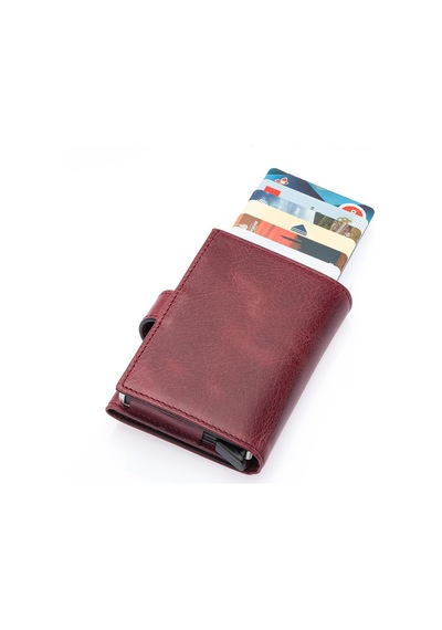Westpolo Hakiki Eskitme Deri Kağıt Para Bölmeli Unisex Mekanizmalı Cüzdan - Bordo Bordo