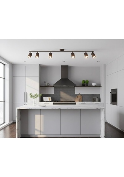 150 Cm Kahverengi Altılı Gu10 Led Spot Tavan Avize Hareketli Başl Siyah