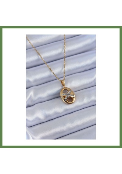 Bezos 316l Çelik Gold Renk Zirkon Taşlı Kadın Kolye Hb006