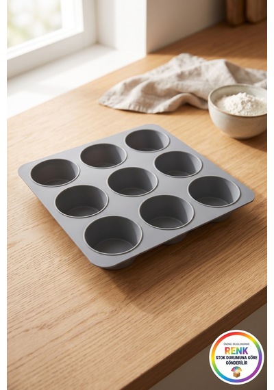 Silikon Muffin Kalıbı 9 Gözlü Kek Cupcake Kalıbı Platinum Fırın Kalıbı 25 Cm Çok Renkli