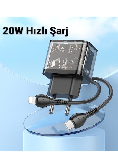Hoco N34 PD20W USB + Type-C + Lightning Kablo Hızlı Şarj Adaptör Seti