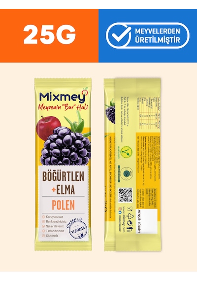 Mixmey Bee Polen Böğürtlen Meyve Barı 12 Adet | Atıştırmalıklar – Glutensiz (25GR X 12 ADET)