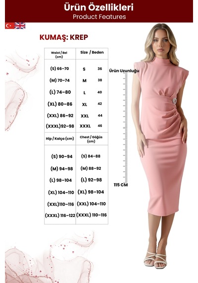 Zedefx Kadın Broş Detaylı Balıkçı Yaka Elbise Pembe