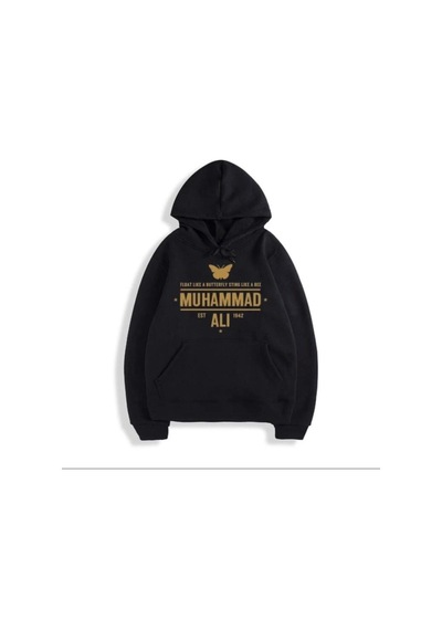 Erkek Siyah Gold Muhammed Ali Baskılı Sweatshirt Hoodie Siyah