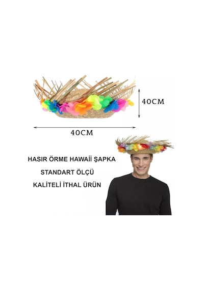 Populermarketim - Naturel Renk Püsküllü Örme Hasır Hawaii Luau Aloha Şapka 13x36 Cm Standart