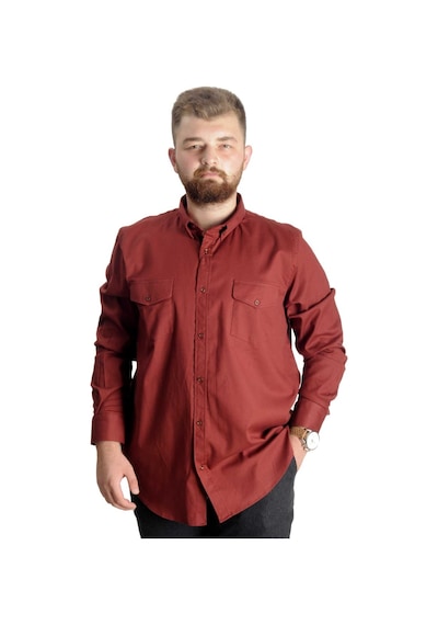Mode Xl Büyük Beden Gömlek Gabardin Çift Cep Kapaklı 20360 Bordo Bordo