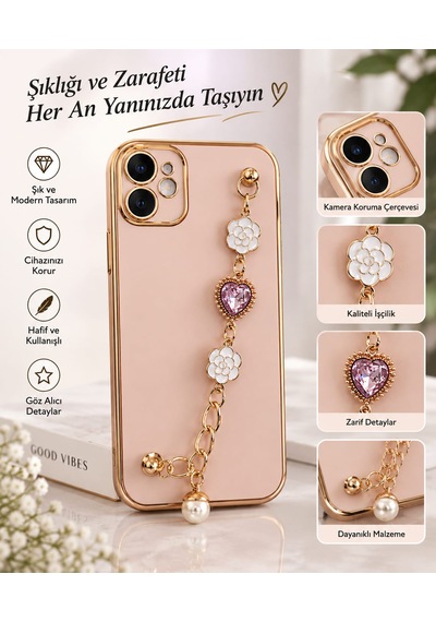Iphone 11 Uyumlu Pembe Elden Tutmalı Slikon Kılıf