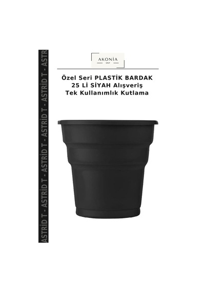 Özel Seri Plastik Bardak 25 Li Siyah Alışveriş Tek Kullanımlık Kutlama Diğer