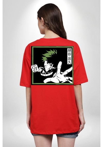 My Hero Academia Dabi Anime Kırmızı Oversize Unisex Ön Ve Sırt Baskılı Tişört Kırmızı