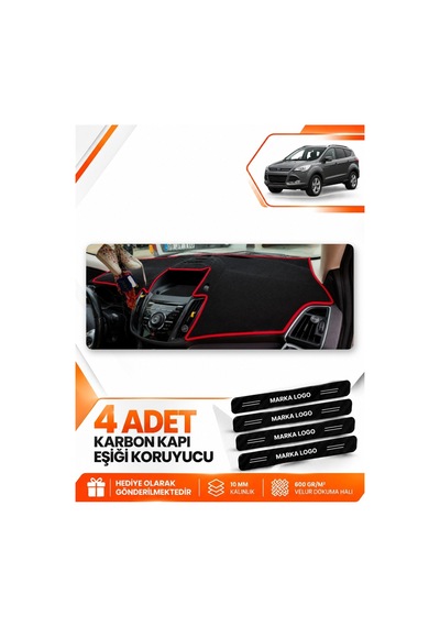 Ford Kuga 2013-2015 Uyumlu Ön Torpido Koruma Koruyucu Kılıfı Halısı Örtüsü - Siyah Kırmızı