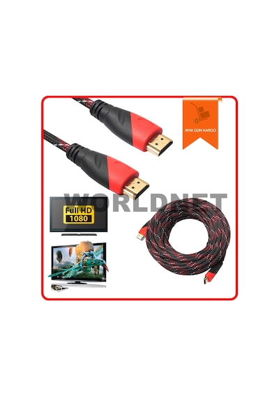 Hdmi To Hdmi Kablo 3 Metre Altin Uçlu Örgülü Hdmi Kablo