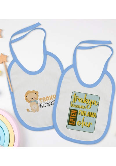 BK Kids Trakya Kızanı Tasarımlı 2’li Mavi Mama Önlüğü-1 Mavi