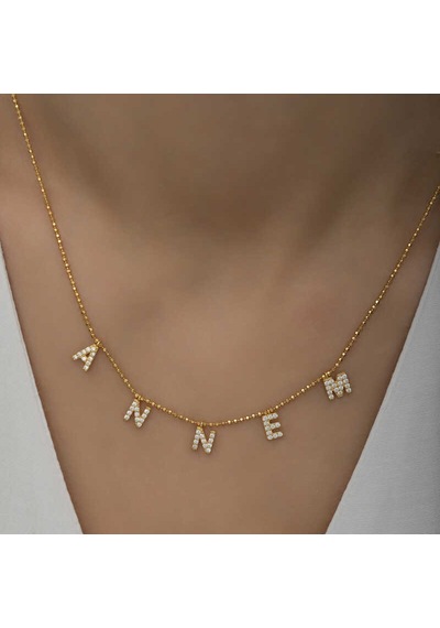 Gümüş Gold Annem Yazılı Kadın Kolye