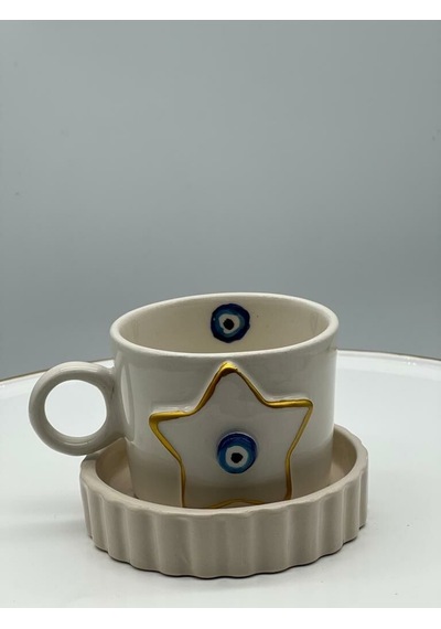 Altın Yaldız Yıldız Nazar Fincan Mug