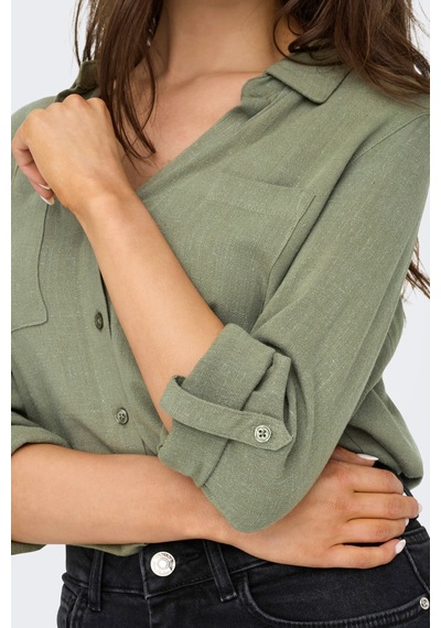 Only Onlyasmin Keten Karışımlı Regular Fit Klasik Yaka Gömlek Bayan Gömlek 15349102 Haki