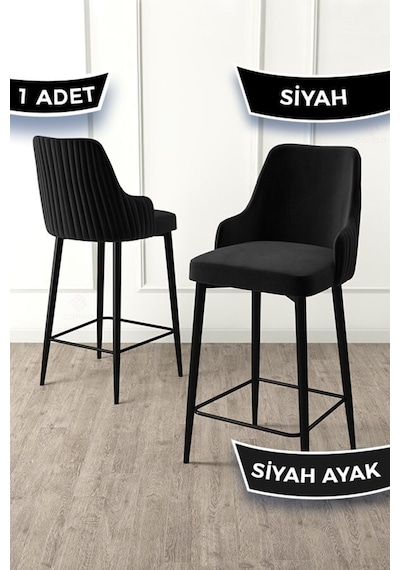 Canisa Enox Serisi,1 Adet Siyah Sandalye Yemek Odası Bar Sandalyesi, Babyface Kumaş, Siyah Metal Ayak , Sandalye Siyah Ayaklar Siyah