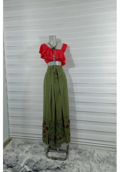 Eren Style Otantik Nakış İşlemeli Harem Şalvar Bulmaca Pantolon 103 Cm -8719 Açık Yeşil