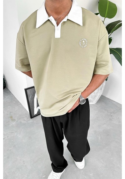 Su Yeşili Rose Polo Yaka Outplenty Premium Oversize Tişört Su Yeşili
