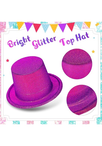 Hubrendy Cer Fuşya Simli Glitter Silindir Parti Şapkası