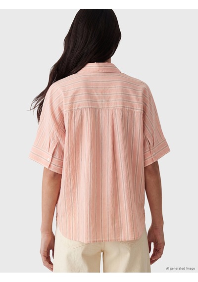 Lcw Vision Pembe Çizgili Oversize Kadın Gömlek