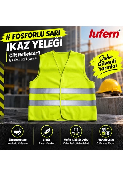 Terletmeyen Fosforlu Sarı İkaz Yeleği Çift Reflektörlü İş Güvenliği Yol Bakım Muayene İstasyonu